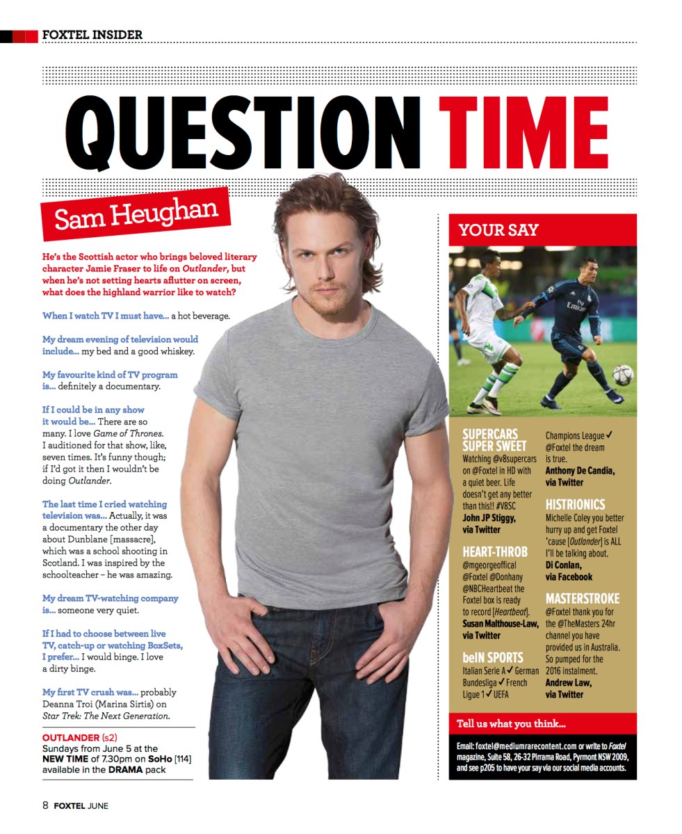 Sam Heughan (Foxtel magazine)